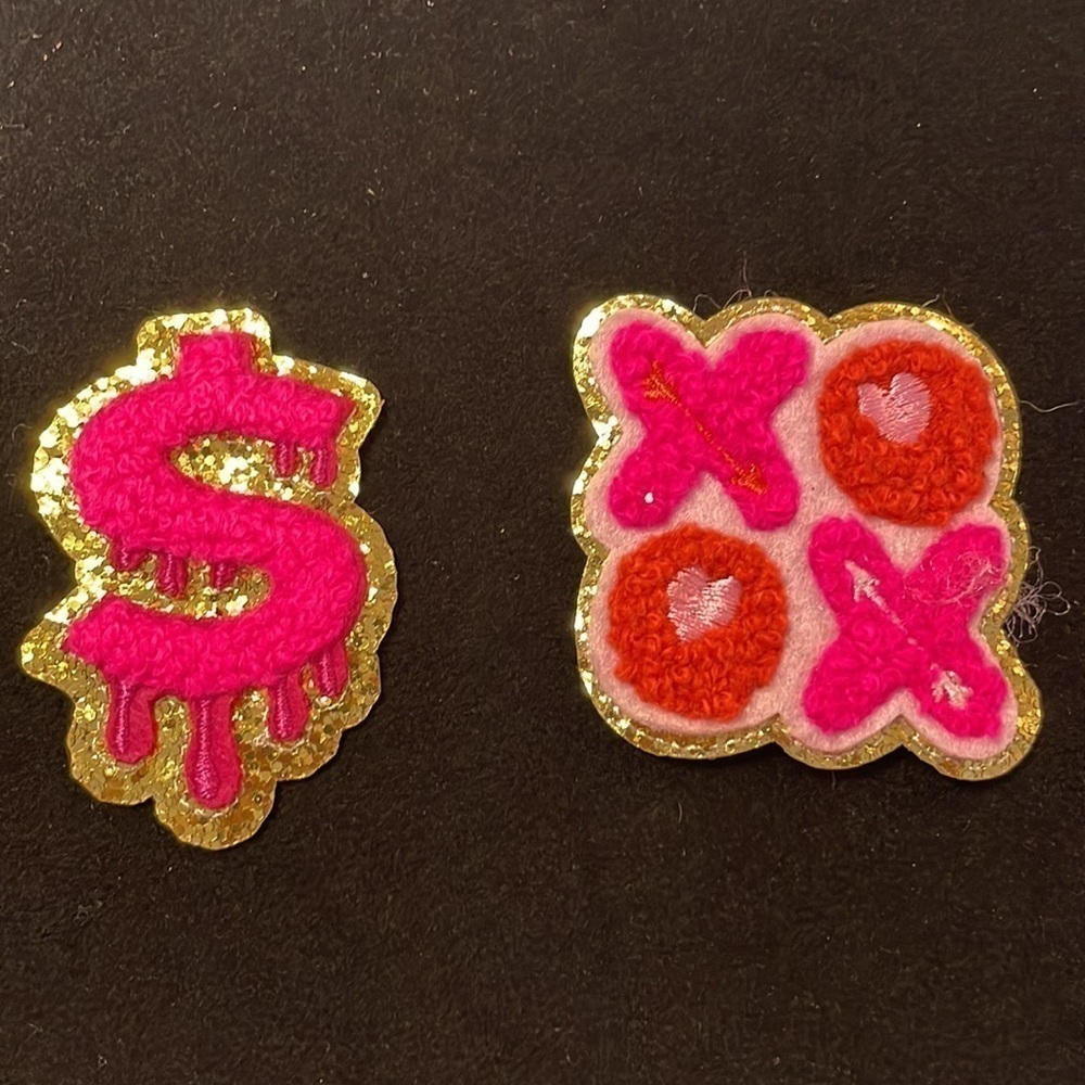 Y2K pink gold glitter 2x  Iron on Patches - Picture 2 of 2